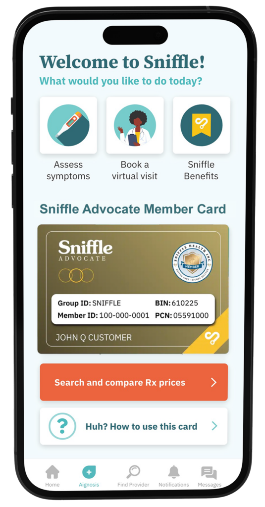 Sniffle Benefits Advocate Card